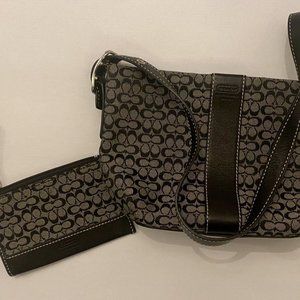 Mini Black & Grey Coach Purse W/ID Card Holder, Travel Purse